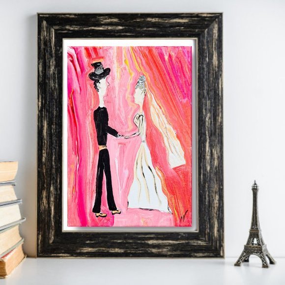 Other - Couple in Love Painting Anniversary Original Art Acrylic Small Canvas Love Art